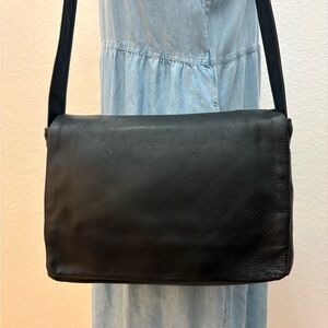 Vintage Black Leather Crossbody Bag by J. Duseri